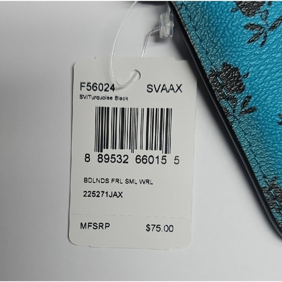 Wristlet Coach Turquoise & Black Floral Clutch Wristlet Makeup Bag F56024 NWT - Picture 3 of 8